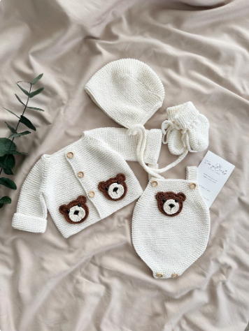 Teddy Bear Knitted Baby Outfit